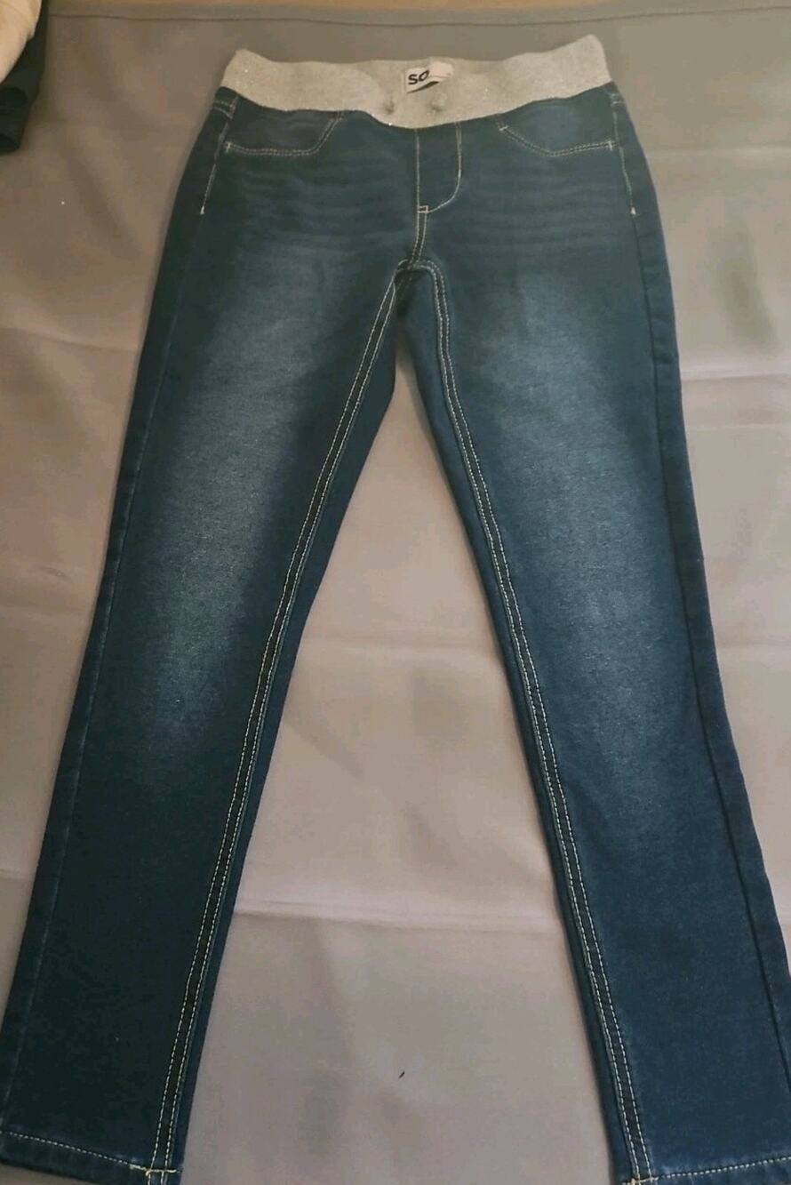 SO Jeans Girls Size 10 Blue Drawstring Waist Silver 22x24
